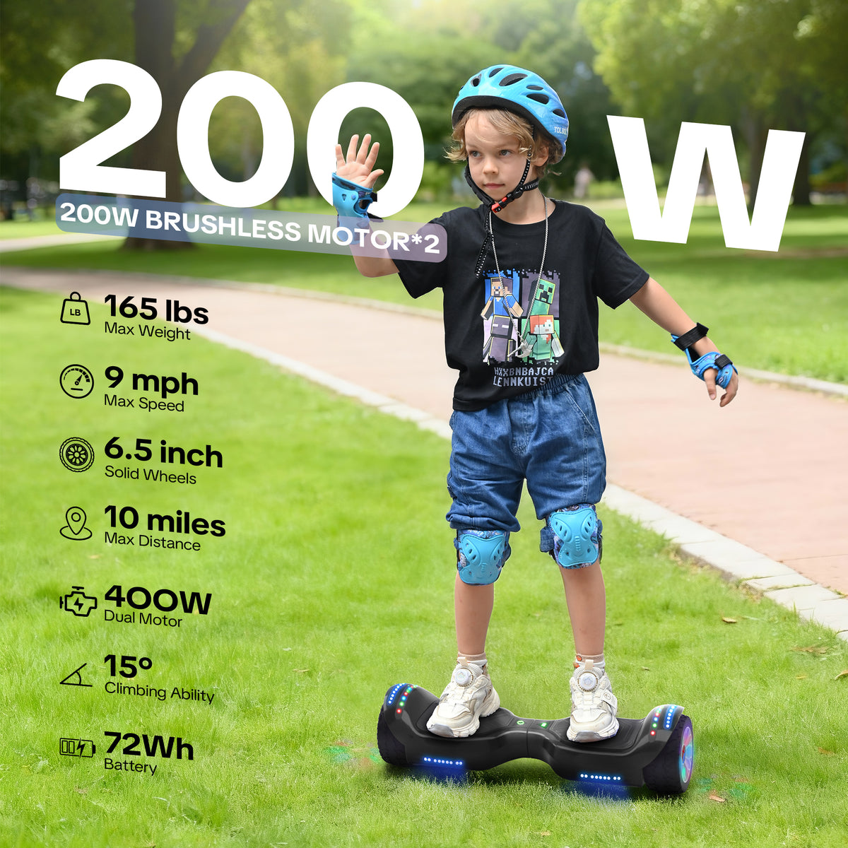 MOSTA All Terrain Self-Balance Scoote ,Electric Scooter Board for Kids & Adults with Bluetooth and Led Lights,6.5 inch,165 lbs capacity Perfect Gift