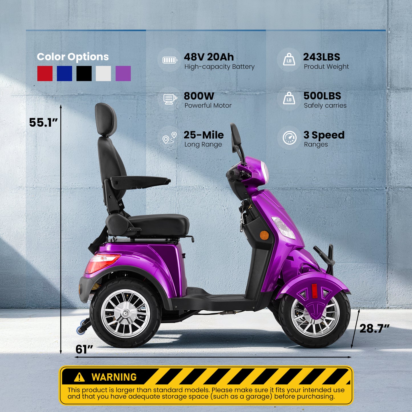 Mosta 4 Wheel Mobility Scooters for Seniors, Adult Scooter with 800W Motor, Heavy Duty Electric Scooter with 500 lb Capacity, 31 Miles Long Range and Speed Adjust Medical Scooter