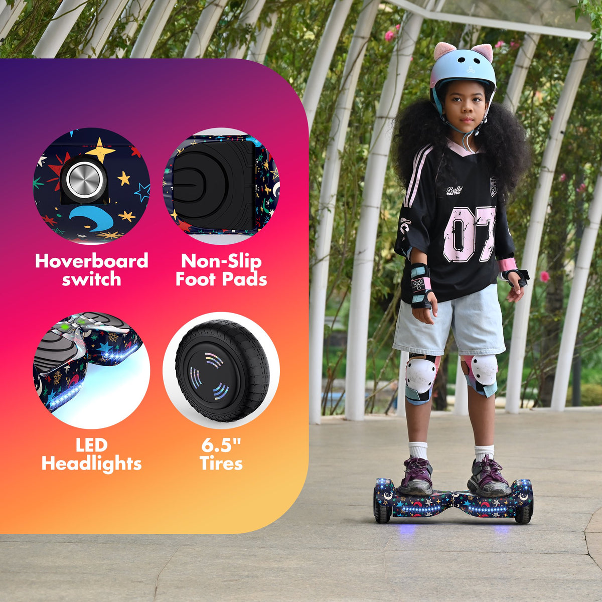 Electric Scooter with Bluetooth Speakers, Hover Off Road Board Electric Scooter with LED Lights & 400W Motor, Kids Scooter with 9MPH Max Speed, Tcdjtc Self-Balance Scooter for Kids