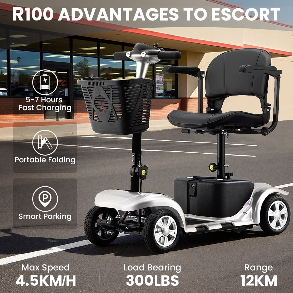Aoemoe 4 Wheel Mobility Scooter for Seniors, Foldable Powered Mobile Wheelchair for Adult 300lbs, Silver