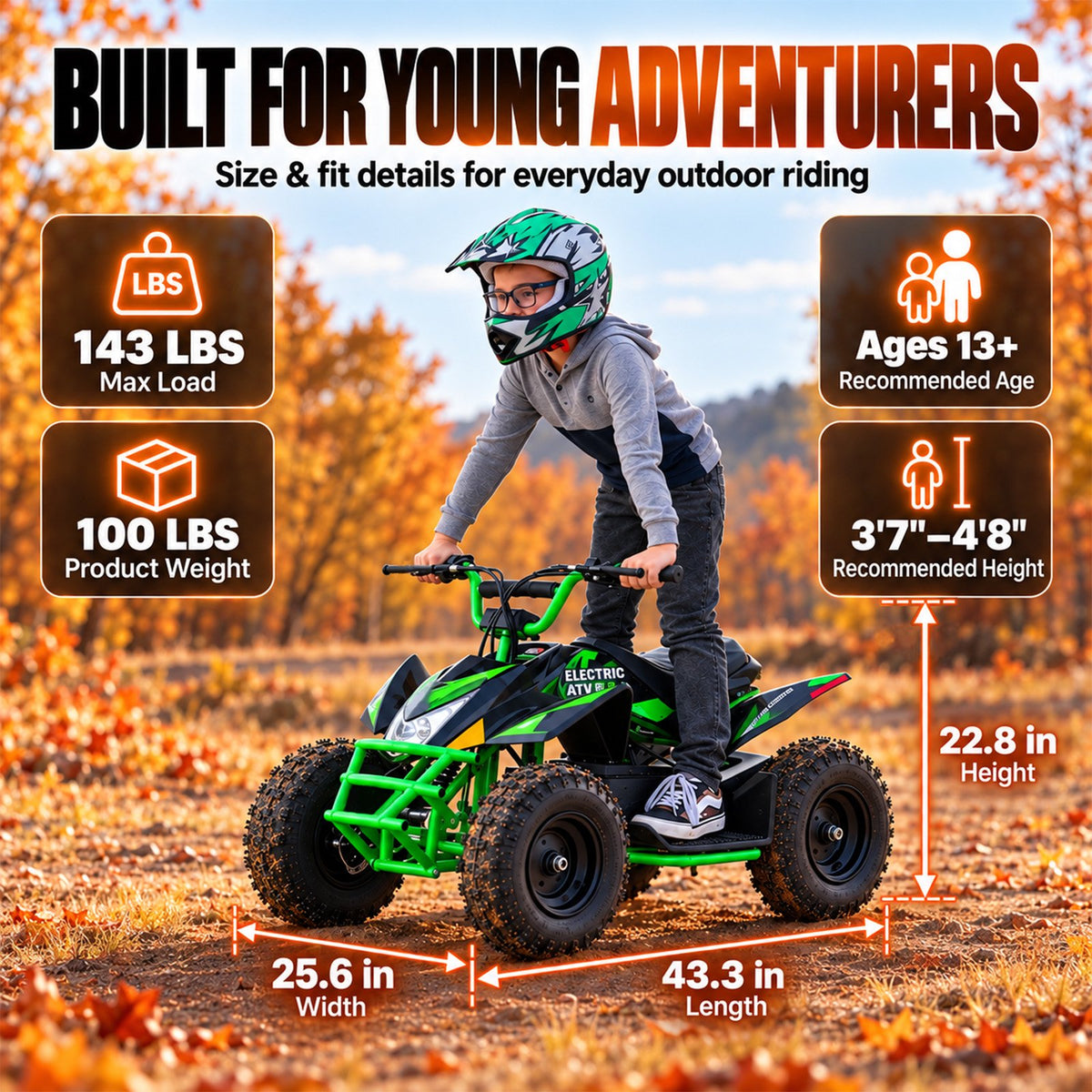 IVFJFV Powered 4 Wheeler,500W Electric 4 Wheeler with Dual Speed Adjustment,36V Four Wheeler Max 15 MPH, Front & Rear Shock Absorbers, All-Terrain Tires and Safety Disc Brake,GREEN