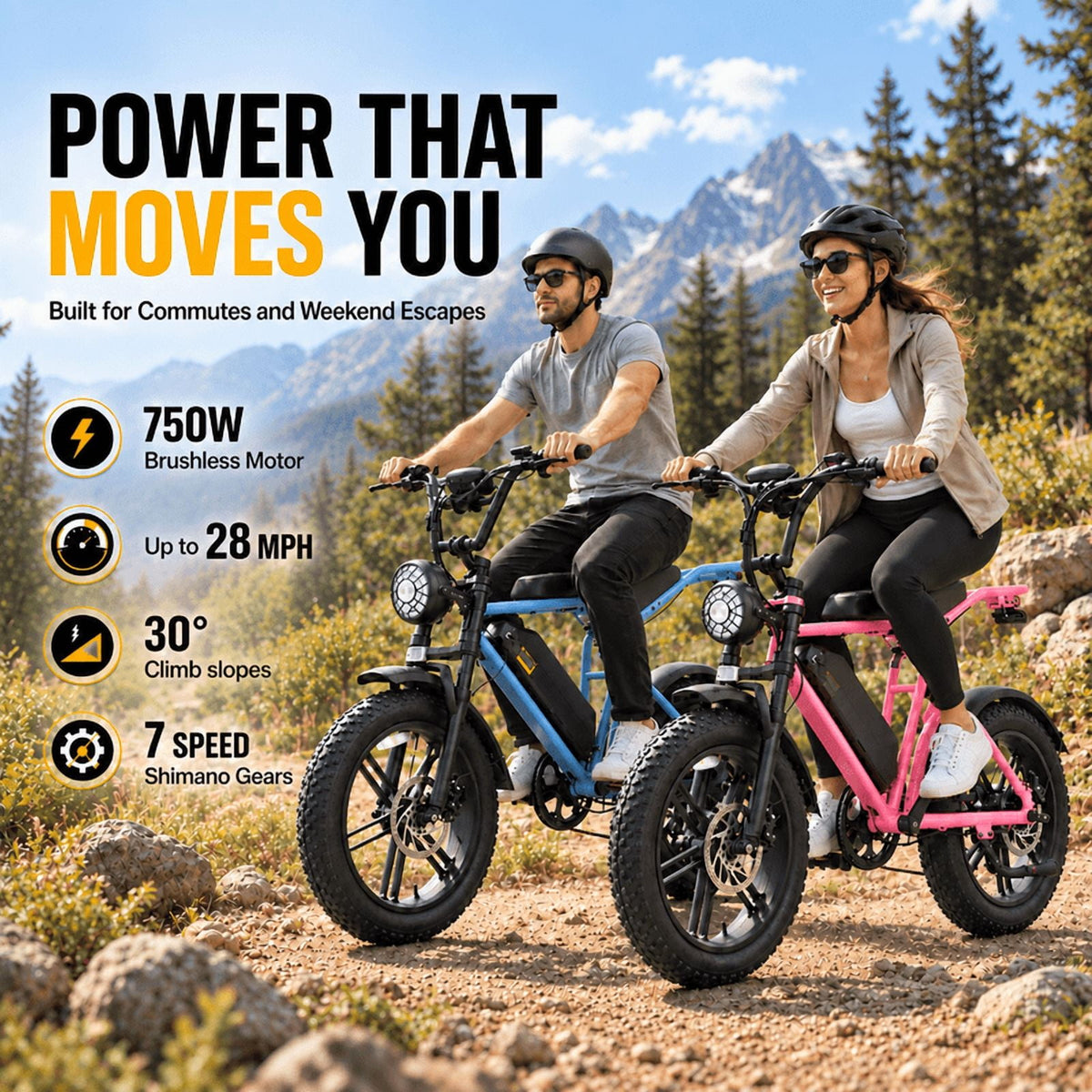 750W Motor Ebike for Adult, Pescroa Electric Bike for Adult, 28MPH, Adult Electric Bicycles with 130Miles Range APP Control, 2Pack 48V 15Ah Removable Battery Electric Bike with 500LBS Max Weight