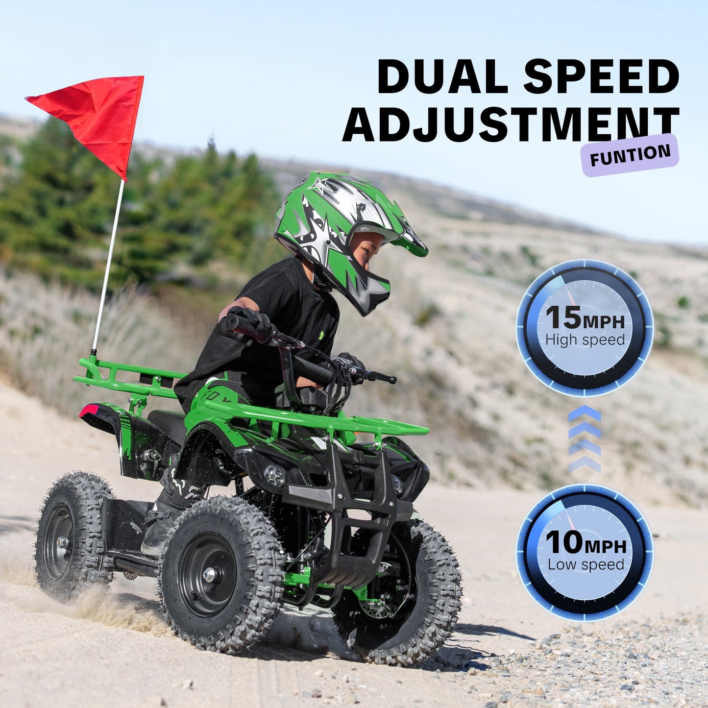 36V 500W Electric 4 Wheeler for age 12+,10/15 MPH Speed Adjustment,IVFJFV 12AH Battery Powered 4 Wheel with Safety Lock,Powered Ride-on Car Dual Shock Absorbers,LED Light,10" Off-Road Tires,