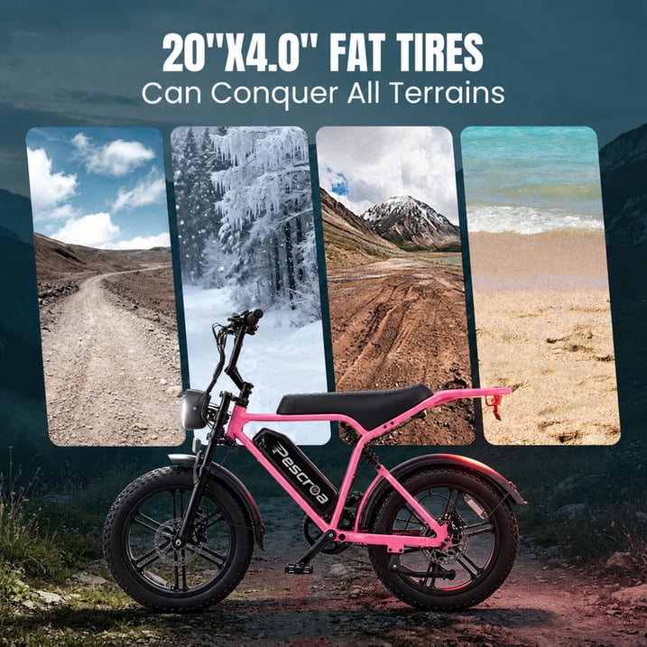 Pescroa E-Bikes for Adults, 750W Motor Electric Bike for Adults, 20" Fat Tire Electric Bike with 70-90 Miles, 7-Speed Electric Mountain Bike with APP Control
