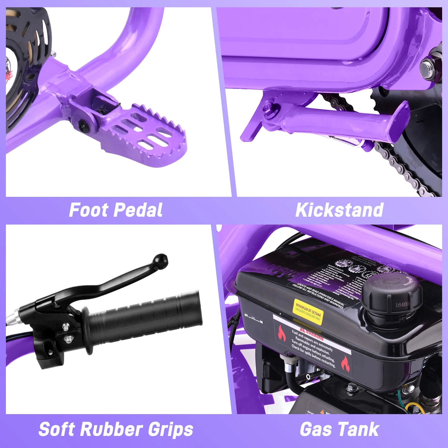 Aoemoe MB001 Gasoline Mini Dirt Bike,4-Stroke 18MPH Off Road Motorcycle, Weight Support Up to 165 LBS - Purple