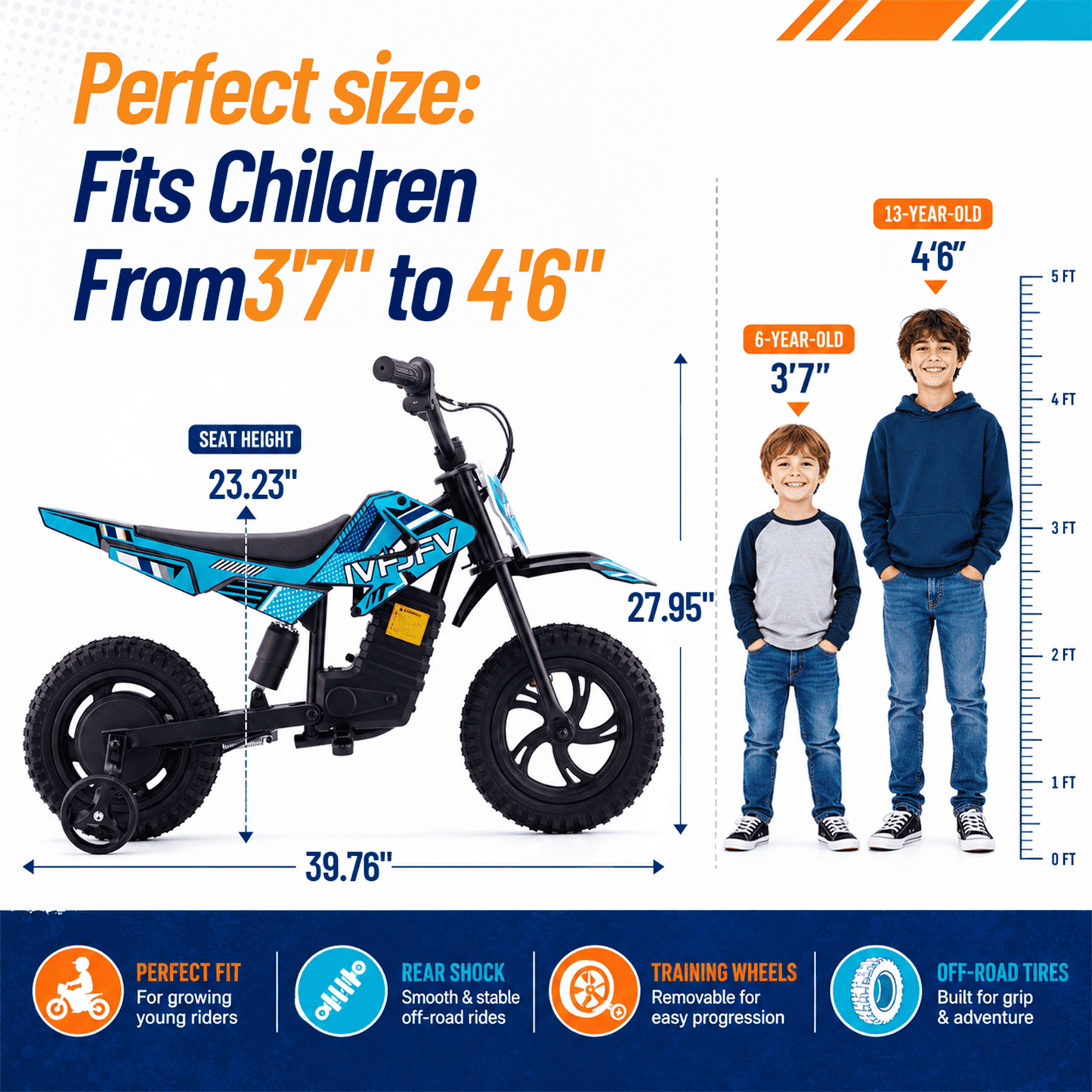 IVFJFV DZ06 Electric-Powered Dirt Bike,Motor Bike Rear-wheel drive with Removable Training Wheels,E Dirt Bike with 12.5" Tire & 120W Motor,6.2 Mph & 4.3 Miles,TEAL