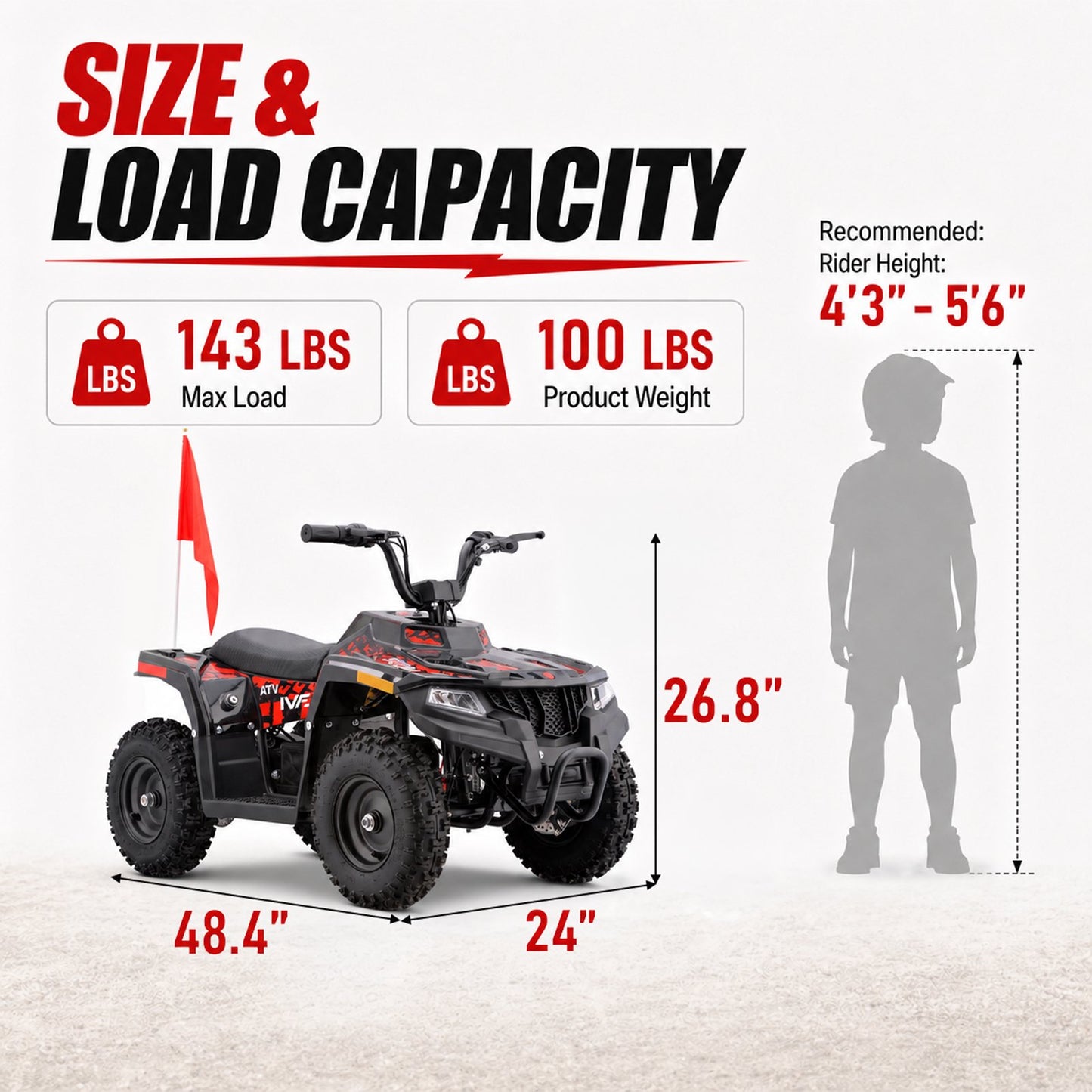 36V Electric Four Wheeler,IVFJFV 500W Four Wheel with Disc Brake Off-Road Ride On Vehicle, Dual Speed Lock &Dual Speed 10mph Low /15mph High All Terrain Ride On Vehicle for Teen Riders,RED