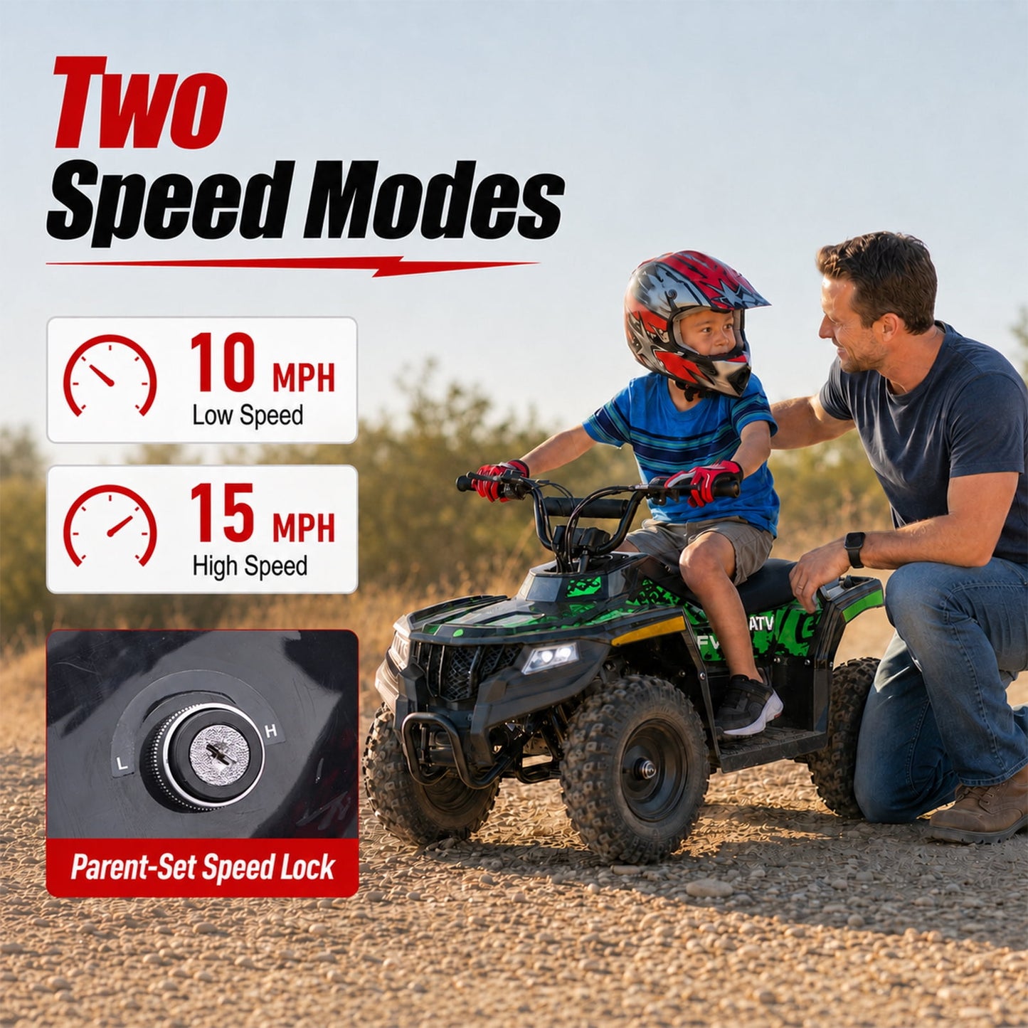 36V Electric Four Wheeler,IVFJFV 500W Four Wheel with Disc Brake Off-Road Ride On Vehicle, Dual Speed Lock &Dual Speed 10mph Low /15mph High All Terrain Ride On Vehicle for Teen Riders,GREEN