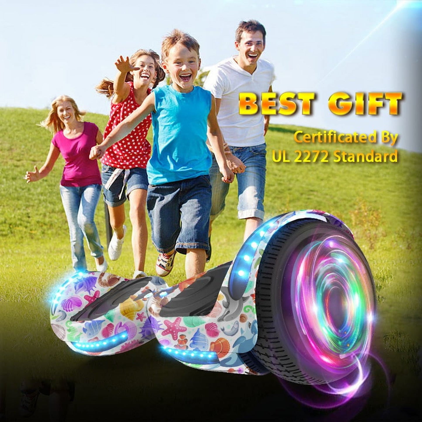 Hoverstar Flash Wheel Hoverboard 6.5 In., Bluetooth Speaker with LED Light, Self Balancing Wheel, Electric Scooter, Sea World