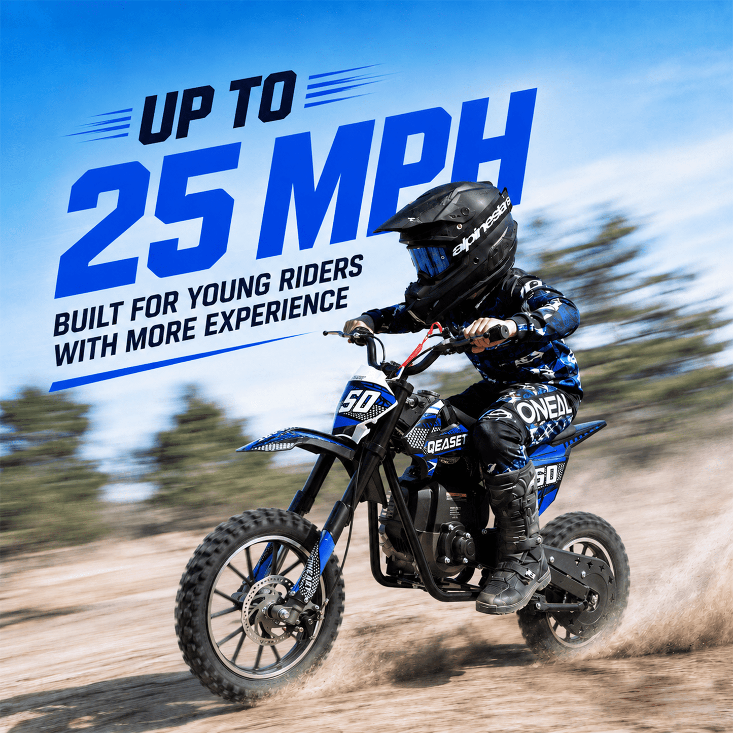 QEASET Mini Gas Powered Ride-On Motorcycle, 39CC 4-Stroke Engine with Disc Brakes, 20 MPH Top Speed, 6.3" Ground Clearance, Supports Up to 165 lbs, Minimal Assembly, Blue