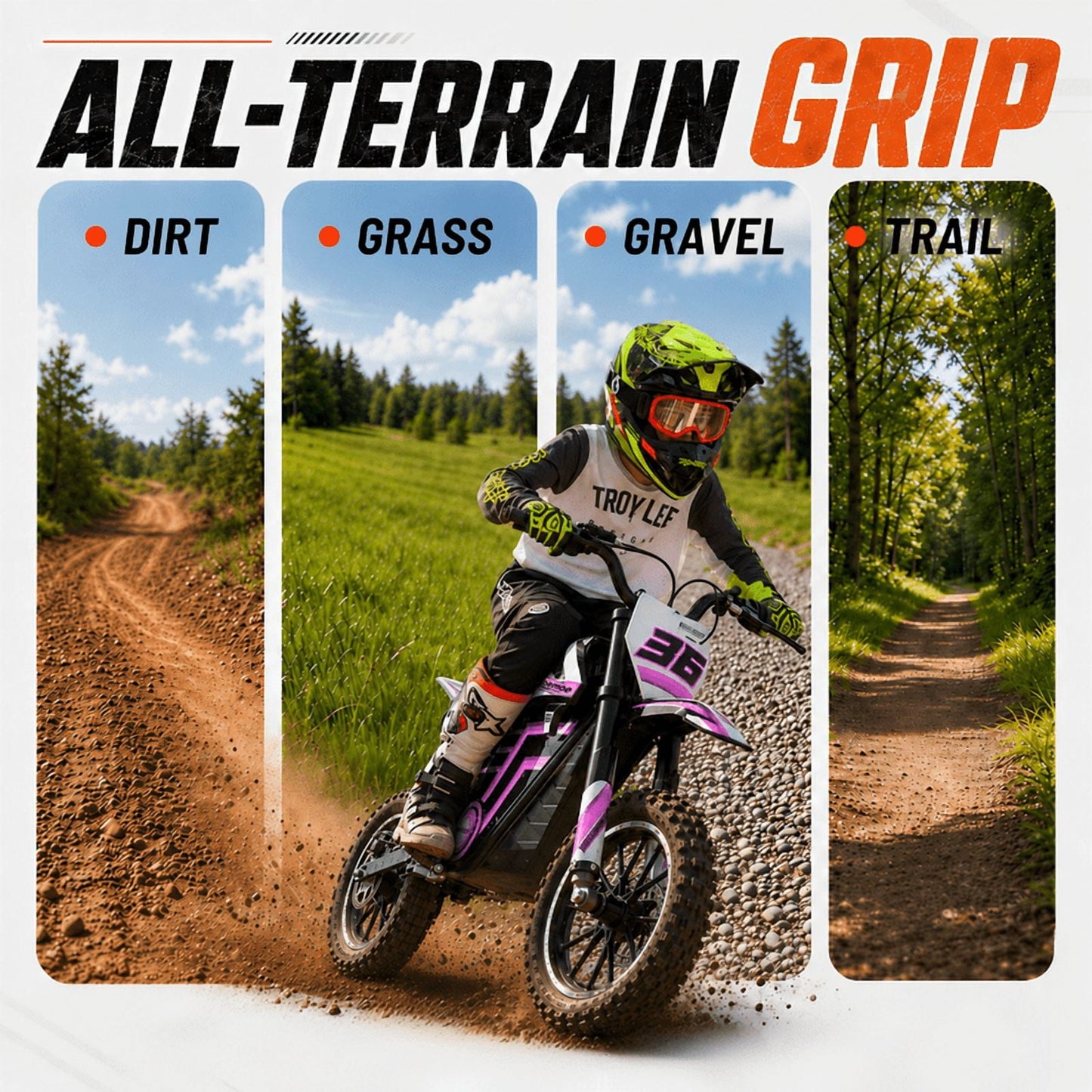 Aoemoe Electric Dirt Bike, 36V 500W Motorized Mini Bike, 17 MPH Top Speed, Front Suspension, Off-Road Tires, Purple