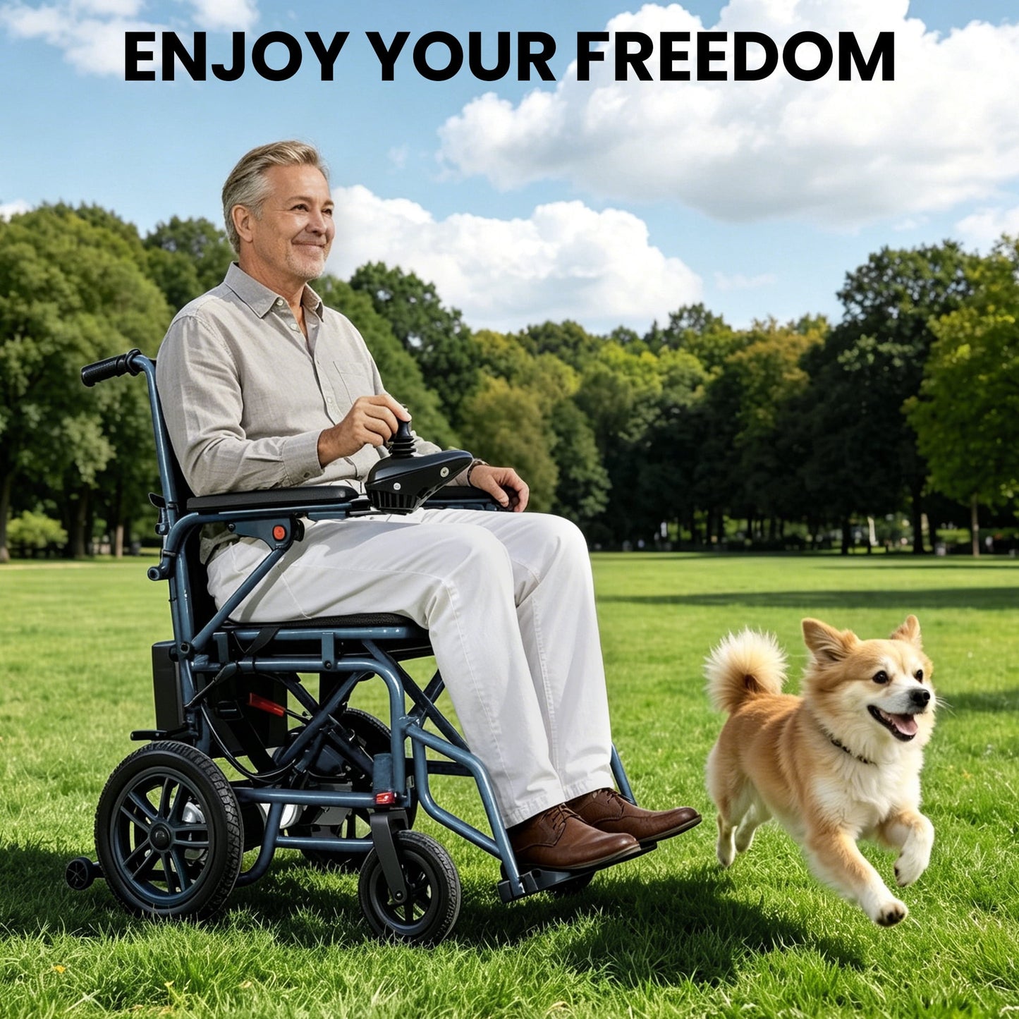 Electric Wheelchairs for Adults，Lightweight Foldable Wheelchair 15 Miles Long Travel Range, 360° Joystick Control Motorized Wheelchair, Support 286 lbs with LED Light Power Wheelchair (Blue)