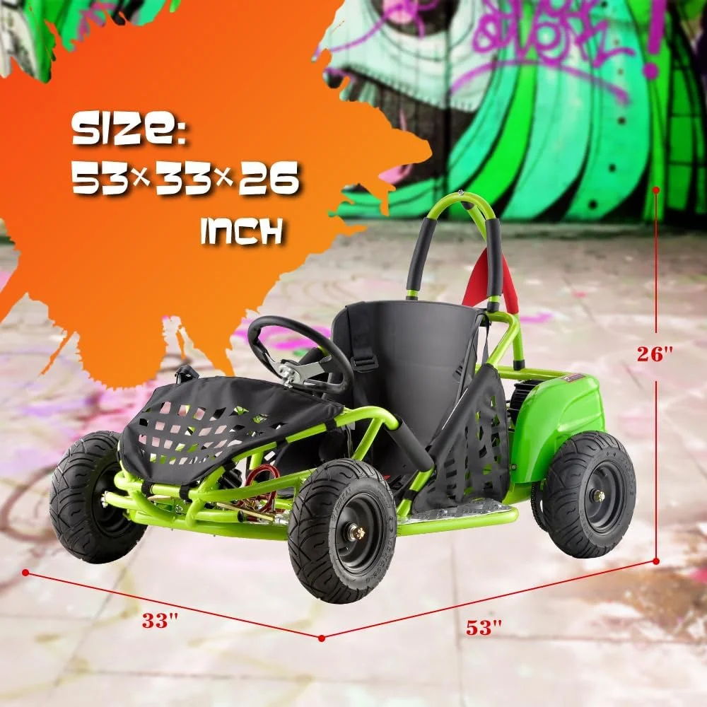 QEASET Electric Go Kart, 48V Powered Ride On Car with Steel Tubular Frame, Seat Belt, 13 inch All-Terrain Tires for Teens(GREEN)
