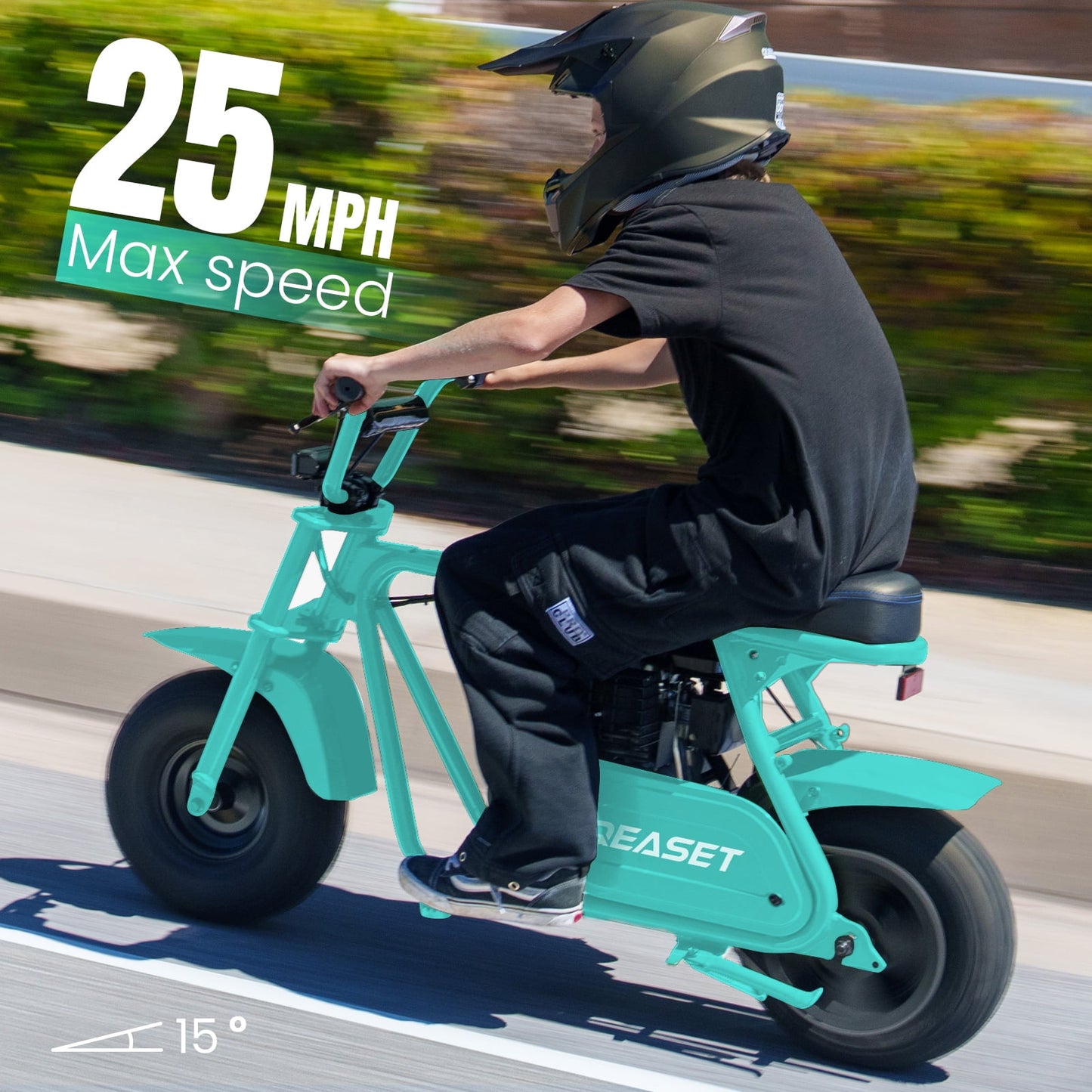 QEASET Mini Dirt Bike – 30 km/h 4-Stroke Off-Road Motorcycle for Teens & Adults,Teal