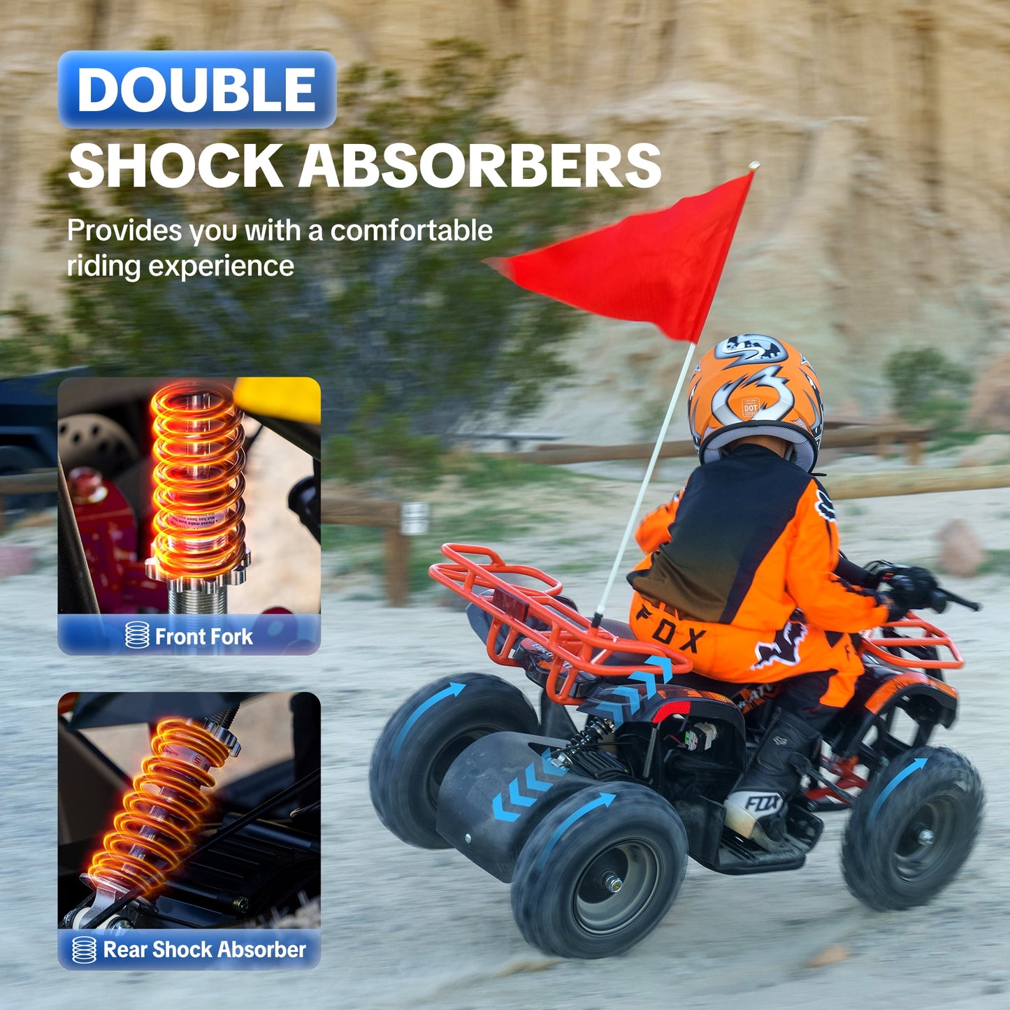 QEASET 500W 36V Battery Ride-On Off-Road 4-Wheeler – 15-Mile Range, Orange