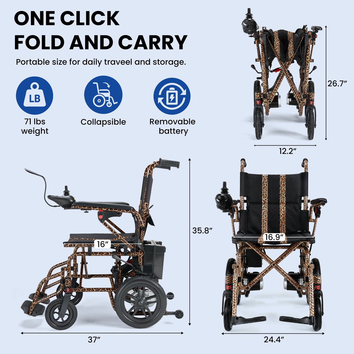LiltJan Electric Wheelchair for Adults, Lightweight Foldable Motorized Wheelchair with 15-Mile Range, 360° Joystick & All-Terrain Power, Supports 286 lbs, LED Safety Lights, Travel Portable