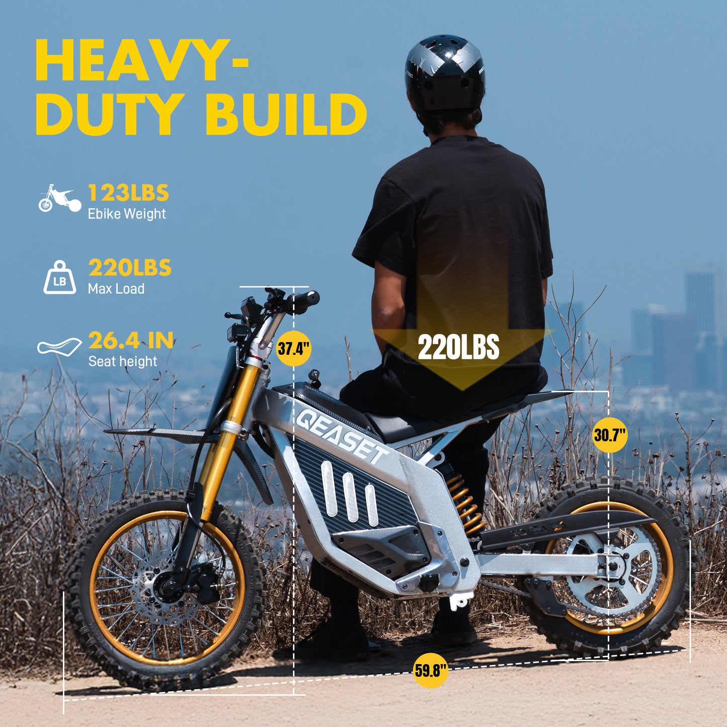 QEASET Electric Dirt Bike for Adults,2000W Motor,48V 30Ah Battery, 200N.m High Torque,Max 42Mph,All Terrain Motorized Dirt Bikes, Gold