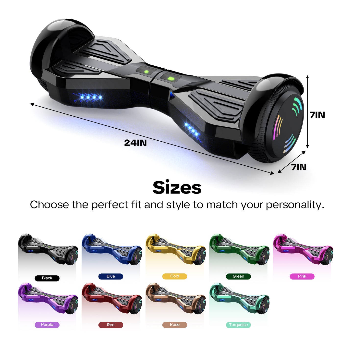 MOSTA Bluetooth Hoverboard with LED Headlight, 2-Wheel Self-Balancing Electric Scooter 6.5 inch Black