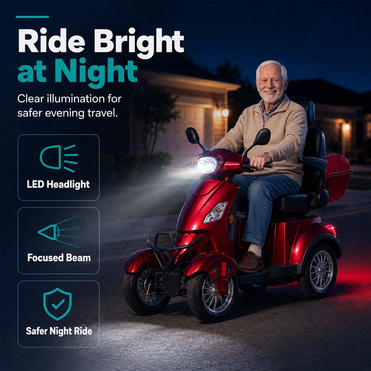 LiltJan Electric Mobility Scooter for Adults Seniors, Heavy Duty 4 Wheel All Terrain Scooter with 800W Brushless Motor, 500 lbs Capacity, 31 Miles Range, 15 MPH Adjustable Speed, Full Suspension