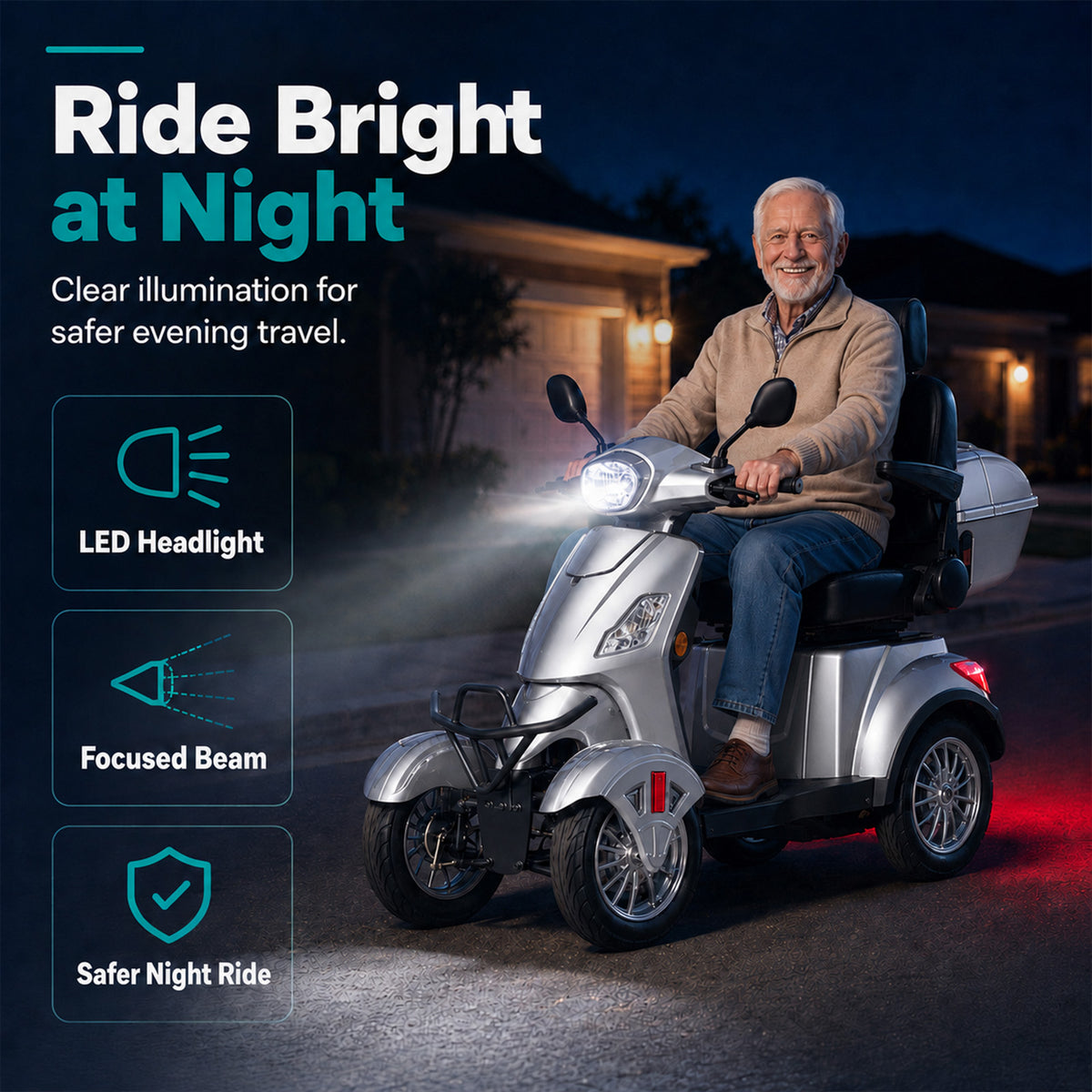 LiltJan Electric Mobility Scooter for Adults Seniors, Heavy Duty 4 Wheel All Terrain Scooter with 800W Brushless Motor, 500 lbs Capacity, 31 Miles Range, 15 MPH Adjustable Speed, Full Suspension