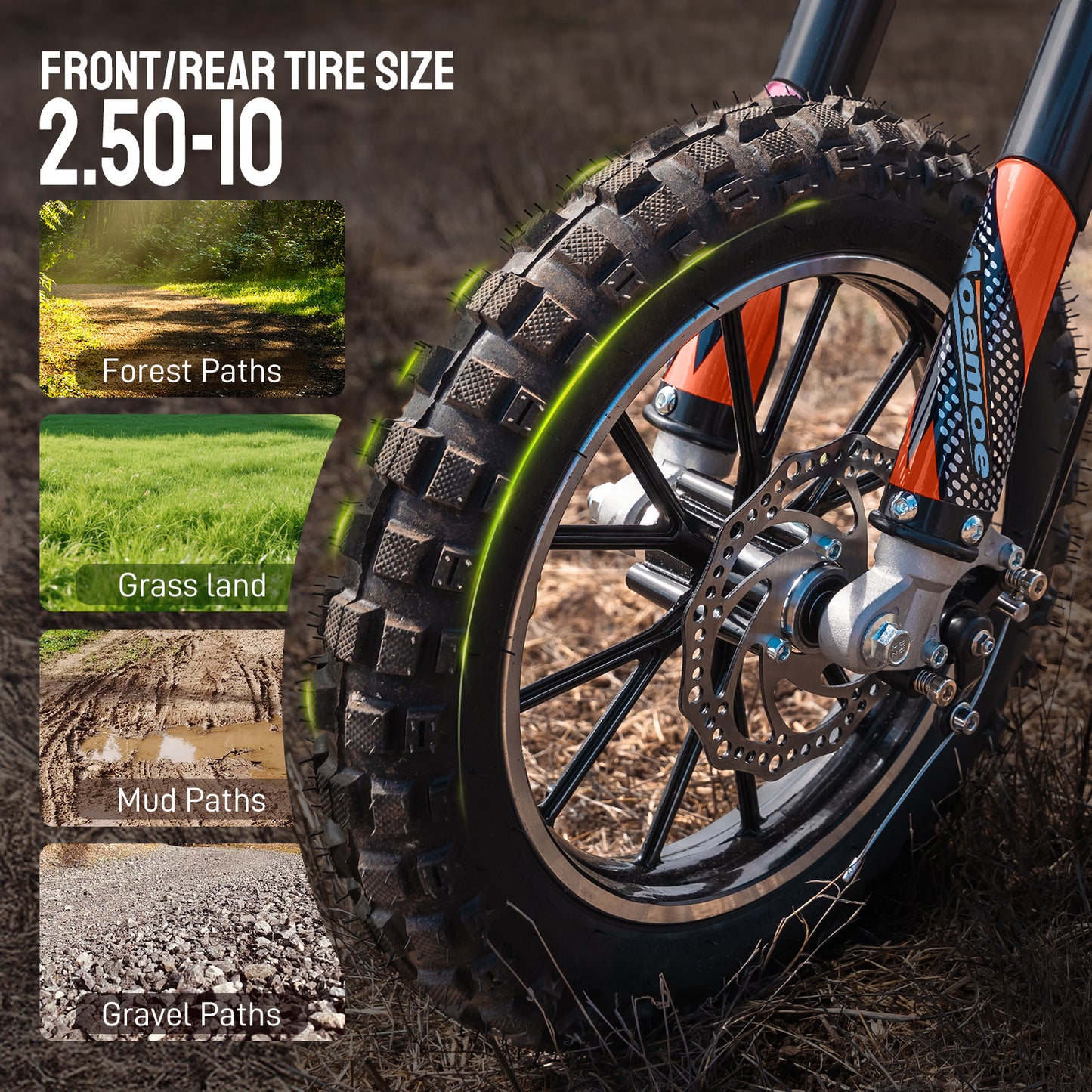 Aoemoe Gas Dirt Bike, 50cc 4-Stroke Gas Powered Kids Off Road Motorcycle (Model-DB4S004) with Off-Road Tire, Suspensions, Disc Brakes, Max Load 165Lbs, Up to 25Mph, NO OIL MIX REQUIRED