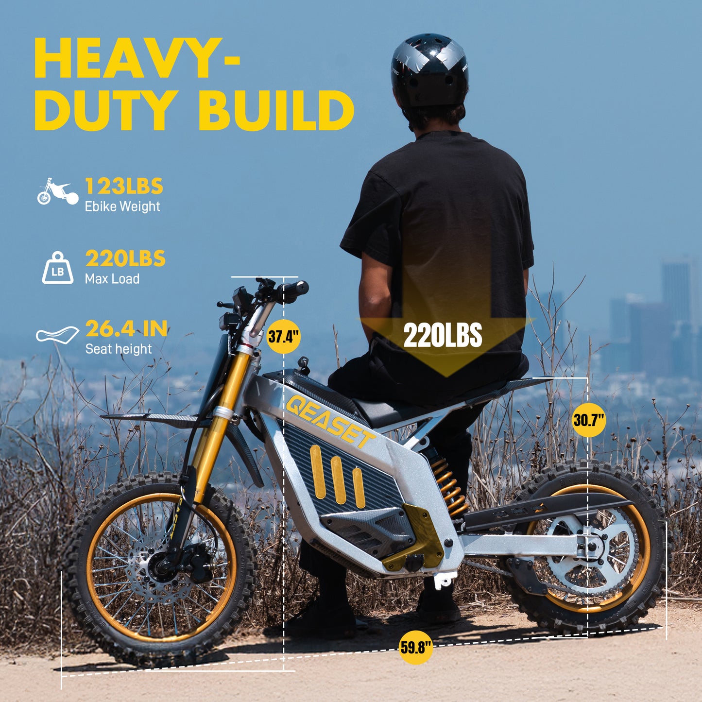 QEASET Dirt Bike DZ009 Electric-Powered Dirt Bike - Peak-3000W 48V 30AH Teens Adults Electric Dirt Bike, Max 42Mph, Gold for 16+