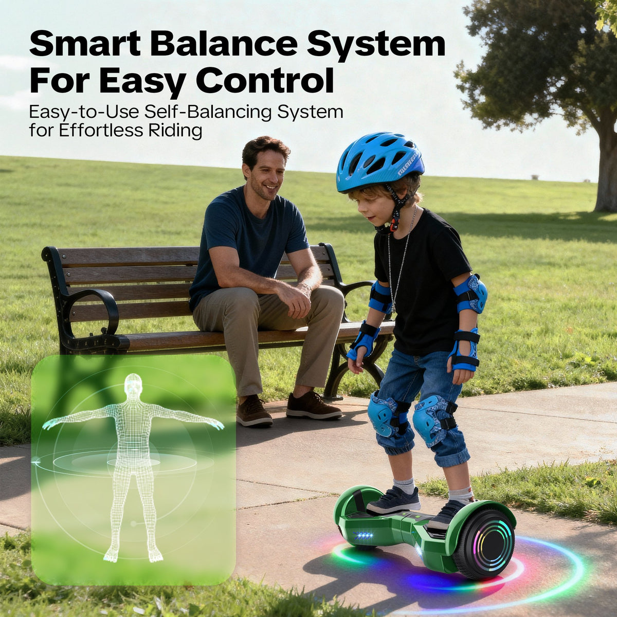 Tcdjtc Hover Self-Balance Scooter for Kids Board, Off Road Electric Scooter with LED Lights & 400W Motor, Electric Scooter with Bluetooth Speakers, Kids Scooter with 9MPH Max Speed