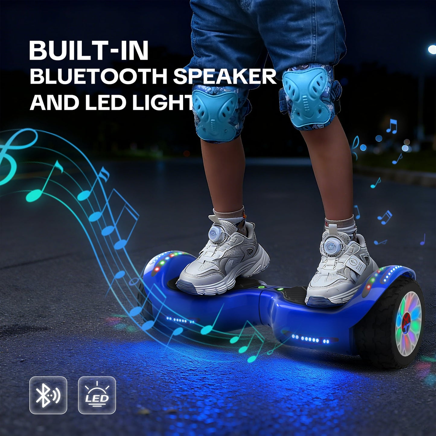 MOSTA All Terrain Self-Balance Scoote ,Electric Scooter Board for Kids & Adults with Bluetooth and Led Lights,6.5 inch,165 lbs capacity Perfect Gift