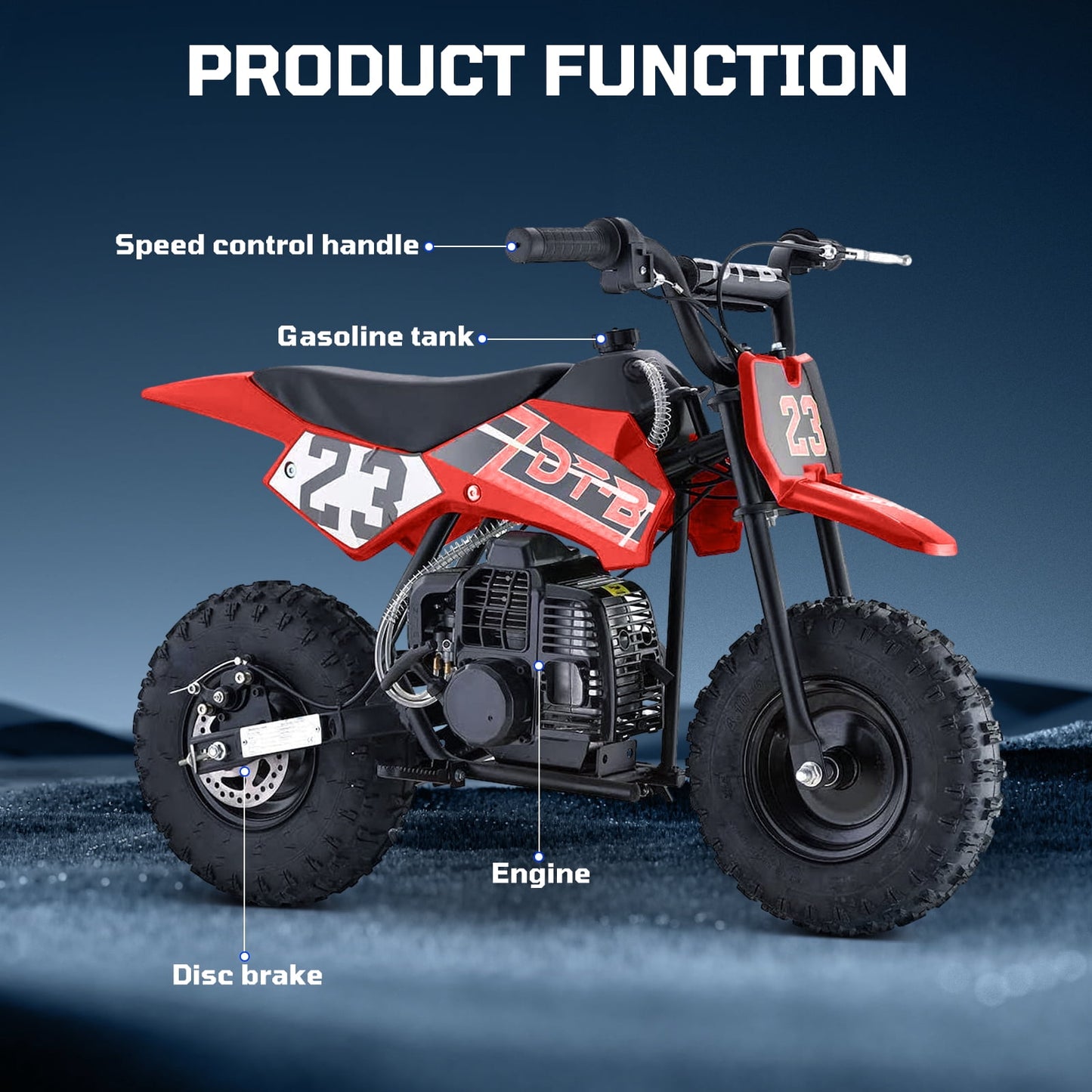 Aoemoe Mini Kid Dirt Bike, 49 CC 2-Stroke Gas Bike with Off-Rode Tire, Suspensions, Disc Brakes, Max Load 160Lbs, Up to 20Mph, EPA Approved
