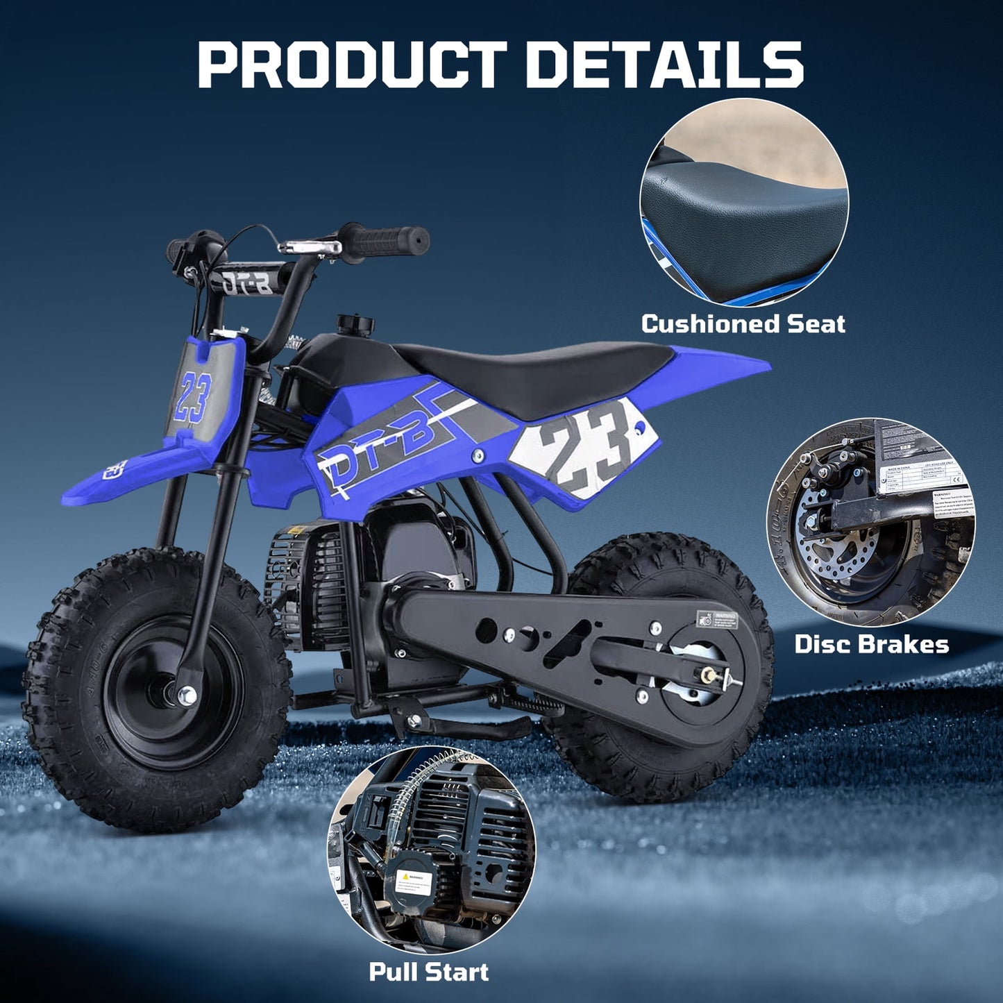 Aoemoe Mini Kid Dirt Bike, 49 CC 2-Stroke Gas Bike with Off-Rode Tire, Suspensions, Disc Brakes, Max Load 160Lbs, Up to 20Mph, EPA Approved