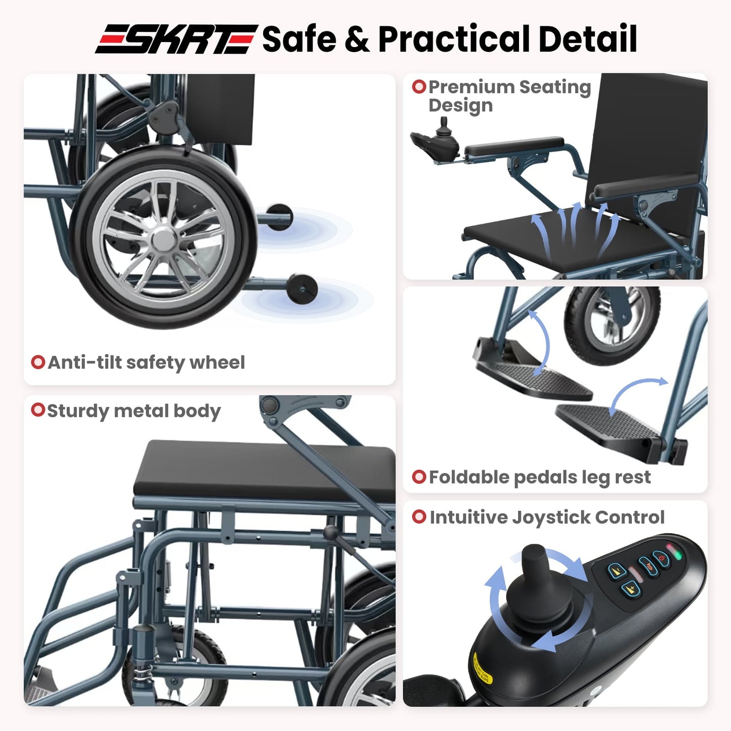 HOVERHEART 4-Wheel Foldable Travel Electric Wheelchair & Mobility Scooter – 286 lb Heavy-Duty Power Chair, 15 km Range(Blue)
