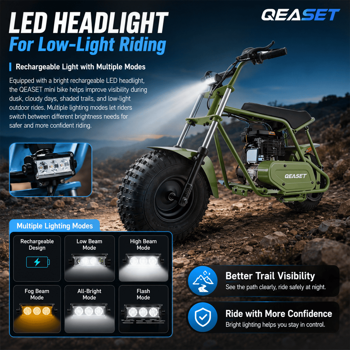 QEASET 105CC EPA Approved 4-Stroke Mini Bike, Off-Road Pocket Motorcycle, 30MPH, Hand Pull Start, Rear Disc Brake, Black