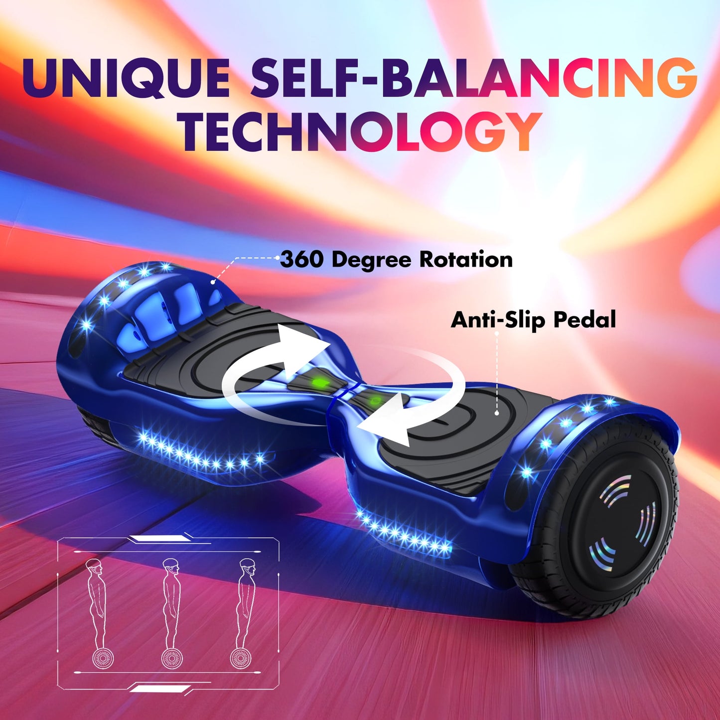 Hover Off Road Board Electric Scooter with LED Lights & 400W Motor, Kids Scooter with 9MPH Max Speed, Electric Scooter with Bluetooth Speakers, Tcdjtc Self-Balance Scooter for Kids