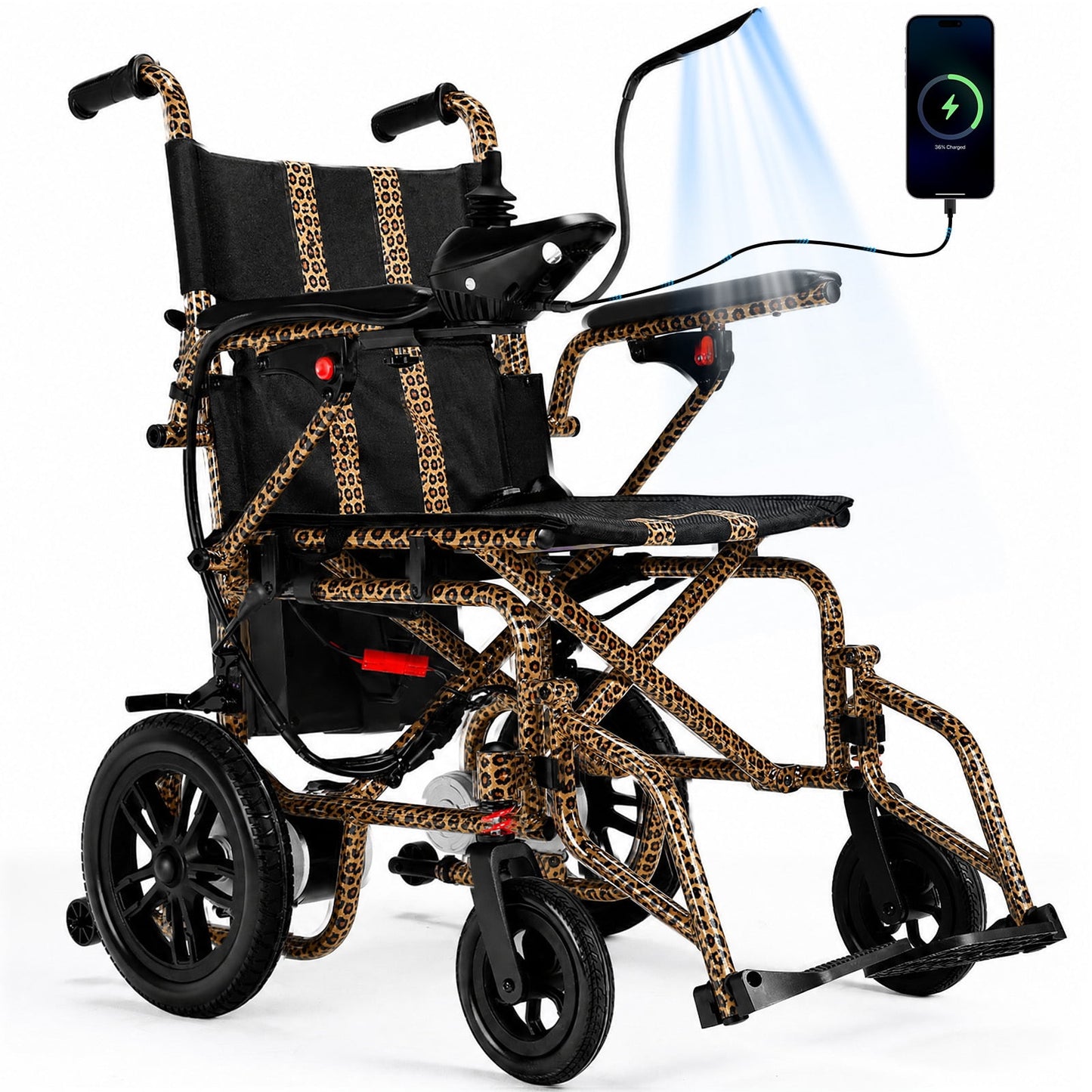 Upgrade 20+ Miles Range Electric Wheelchairs for Adults,Arshin Electric Wheelchair Lightweight Foldable with 360°Joystick,All Terrain Dual Motors Silent,USB Port,286+ lbs Capacity(Leopard Brown)