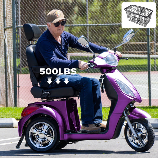 Heavy Duty 3 Wheel Mobility Scooters for Seniors & Adults 500lbs Capacity,Arshin Electric Powered Wheelchair Device,800W All Terrain Fast Mobility Scooter,31 Miles Long Range Battery(Purple)