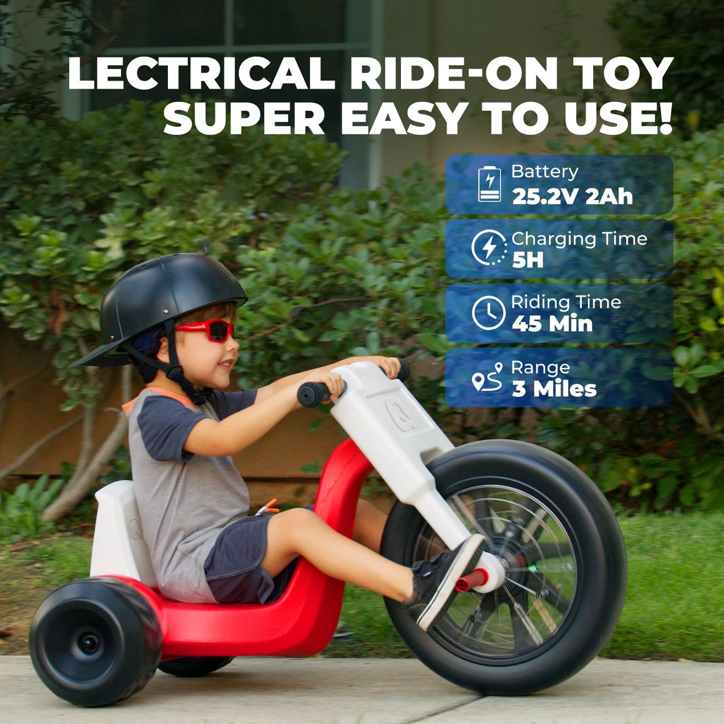 Aoemoe Electric Trike for Kids , 3+ Years Tricycle, Parental Speed Control Safe Trike with Adjustable Seat & LED Lights