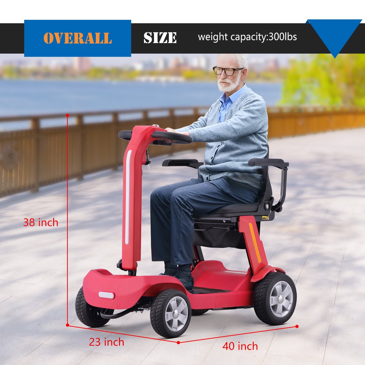 SKRT Foldable Mobility Scooter for Adults & Senior, 4 Wheels Powered Device for Travel, Lightweight and Portable, with LED Strip Light, Storage Bag, Charger Included, No Assemble required