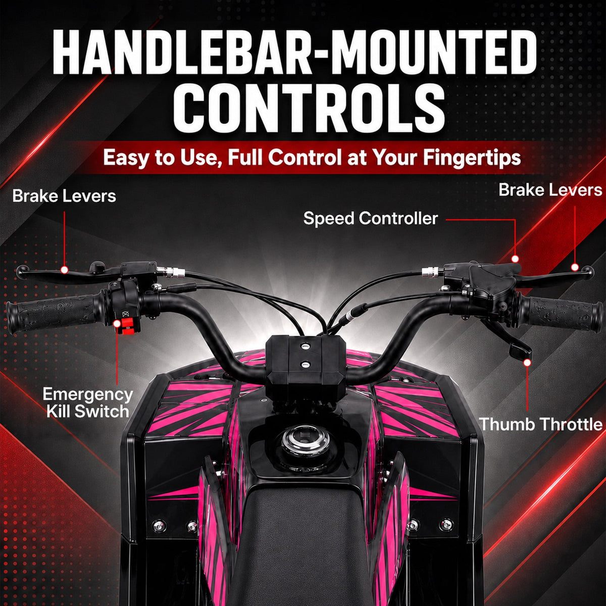 Aoemoe 40cc 4-Stroke Youth Ride-On for Ages 13+, Fuel Powered Pull Start with Front & Rear Disc Brakes, Adjustable Top Speed Up to 15 MPH, Safety Flag & Parental Speed Control, Pink