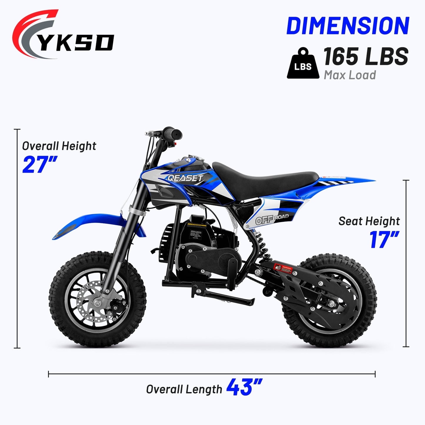 QEASET 49CC Dirt Bike, Gas Powered Mini Bike, Blue