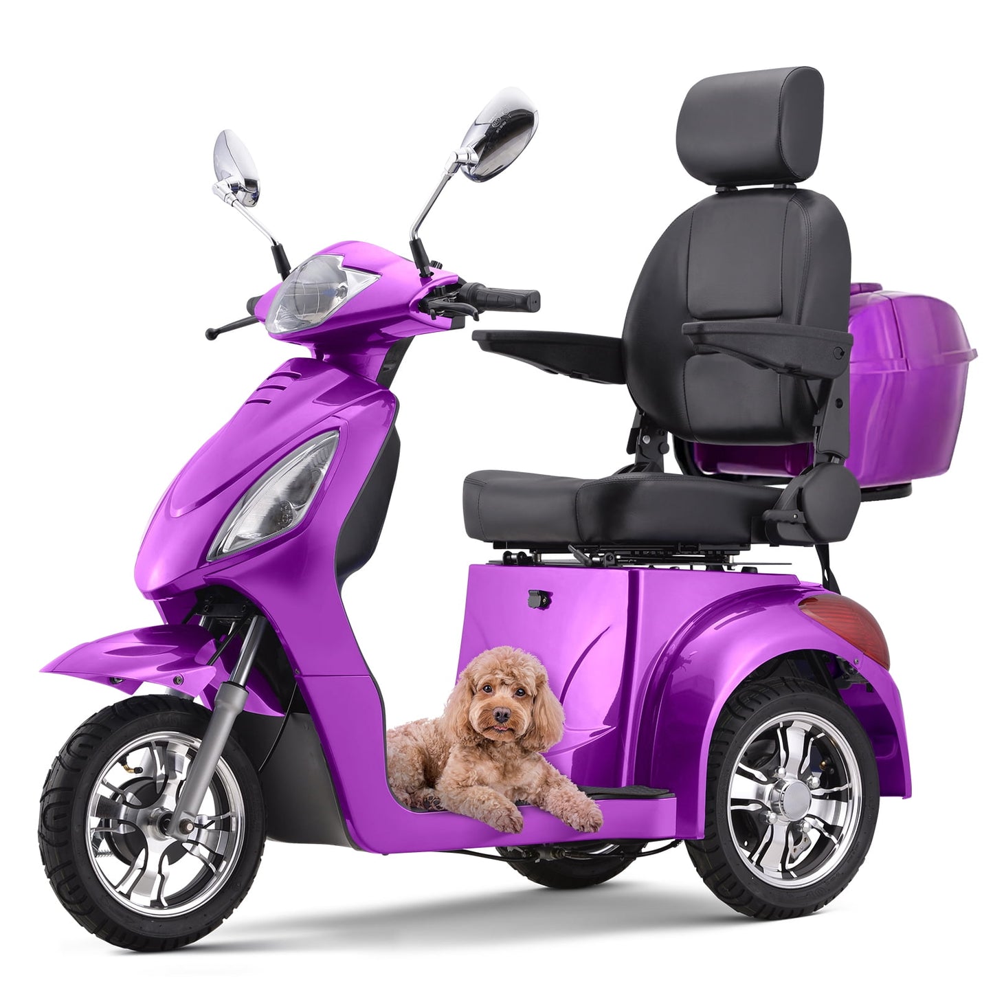 Aoemoe Electric Heavy Duty Mobility Scooters, Large 3-Wheels Wheelchair Device, 500 LBS Capacity for Seniors & Adults, Speed Adjust, Remote Key, Ship Fully Assembled and Ready to Ride (Purple)