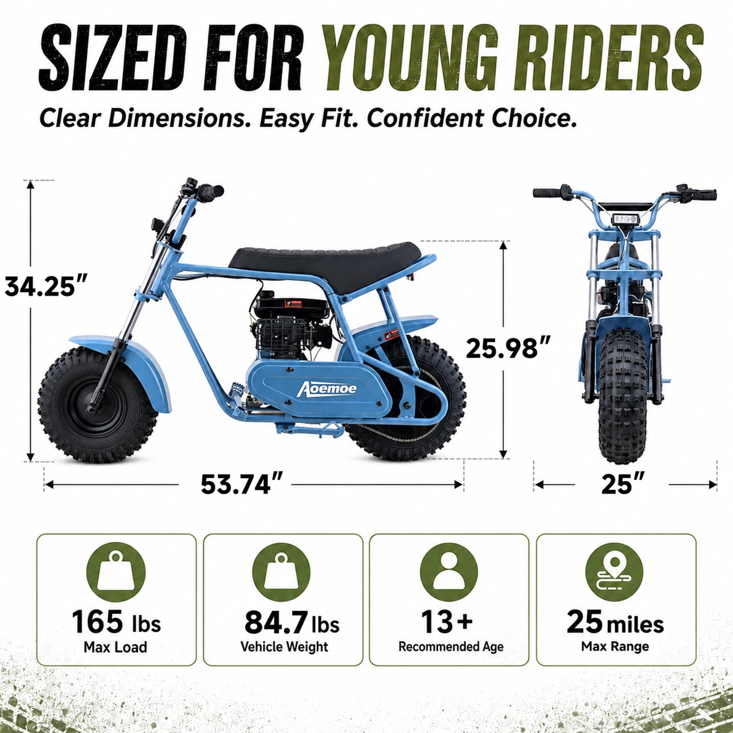 Aoemoe 105CC Dirt Bike, 30 MPH High-Speed Off-Road Motorcycle, Blue