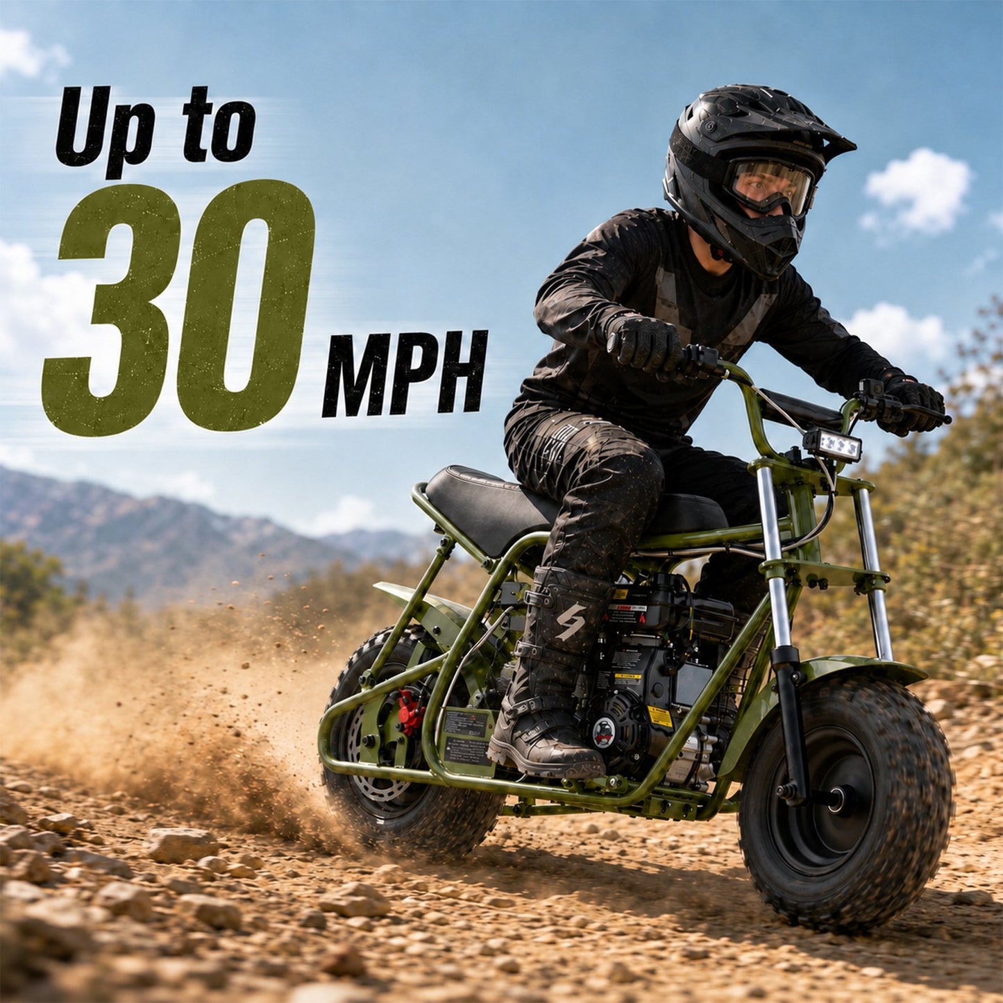 Aoemoe 105CC Dirt Bike, 30 MPH High-Speed Off-Road Motorcycle, Green