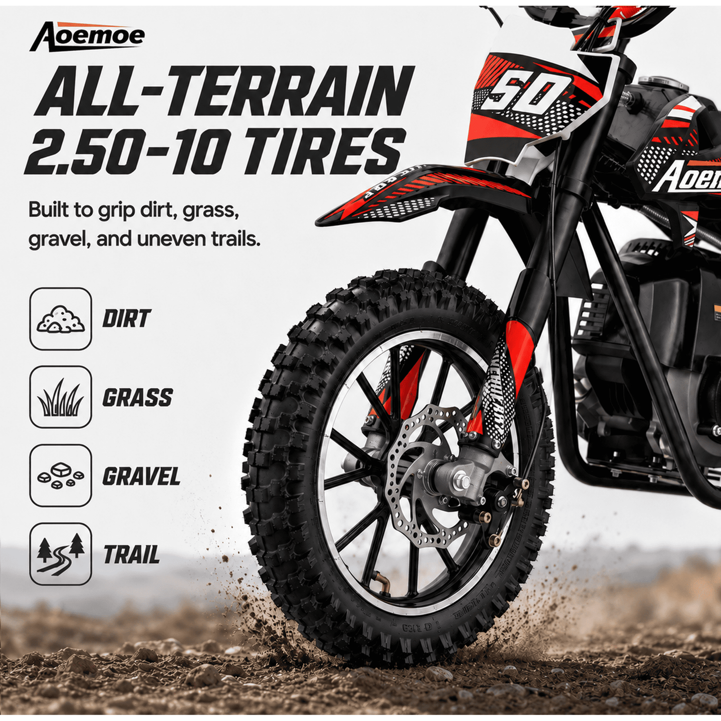 Aoemoe 39cc motor bike, 20mph gas dirt bikes for boys 8 12, Disc Brakes, Max Load 165Lbs, kids dirt bike, Red