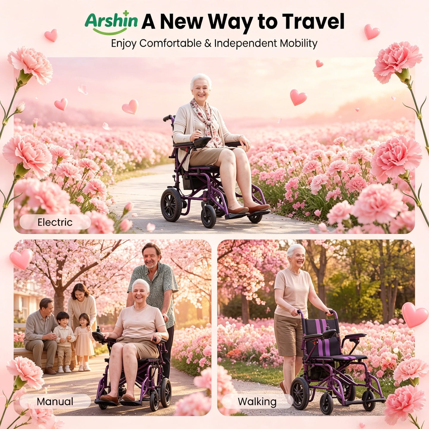 Lightweight Foldable Electric Wheelchair,20+ Miles,360°Joystick,Mom's Gift(Purple)