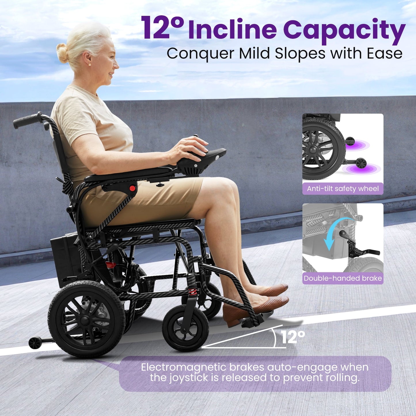 Arshin Electric Wheelchair for Adults - 20+ mile Motorized Wheelchair with 286+ lb Capacity,360°Joystick Control,Portable Lightweight Foldable(Black)
