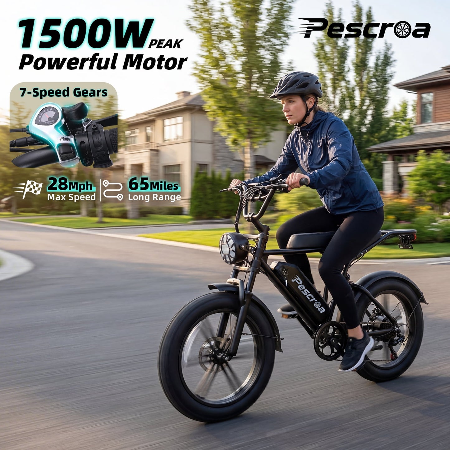 Electric Bike for Adults, Arshin Commuter E-Bike with 1500W Peak Motor, Electric Dirt Bike with 7-Speed Gears, Adult Electric Bicycles with 28MPH Max Speed, 20"x4" Fat Tire Electric Bike
