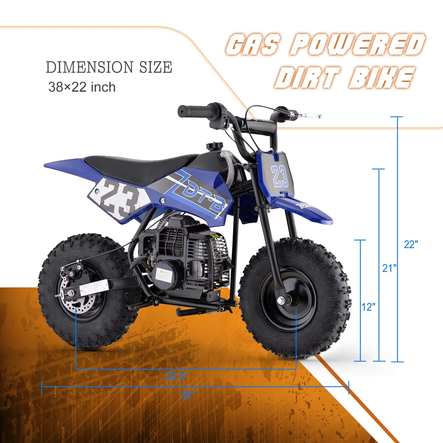 QEASET Mini Off-Road Dirt Bike, 49 CC 2-Stroke Gas Bike with Off-Rode Tire, Suspensions, Disc Brakes, Max Load 160Lbs, Max Speed 18Mph, Blue