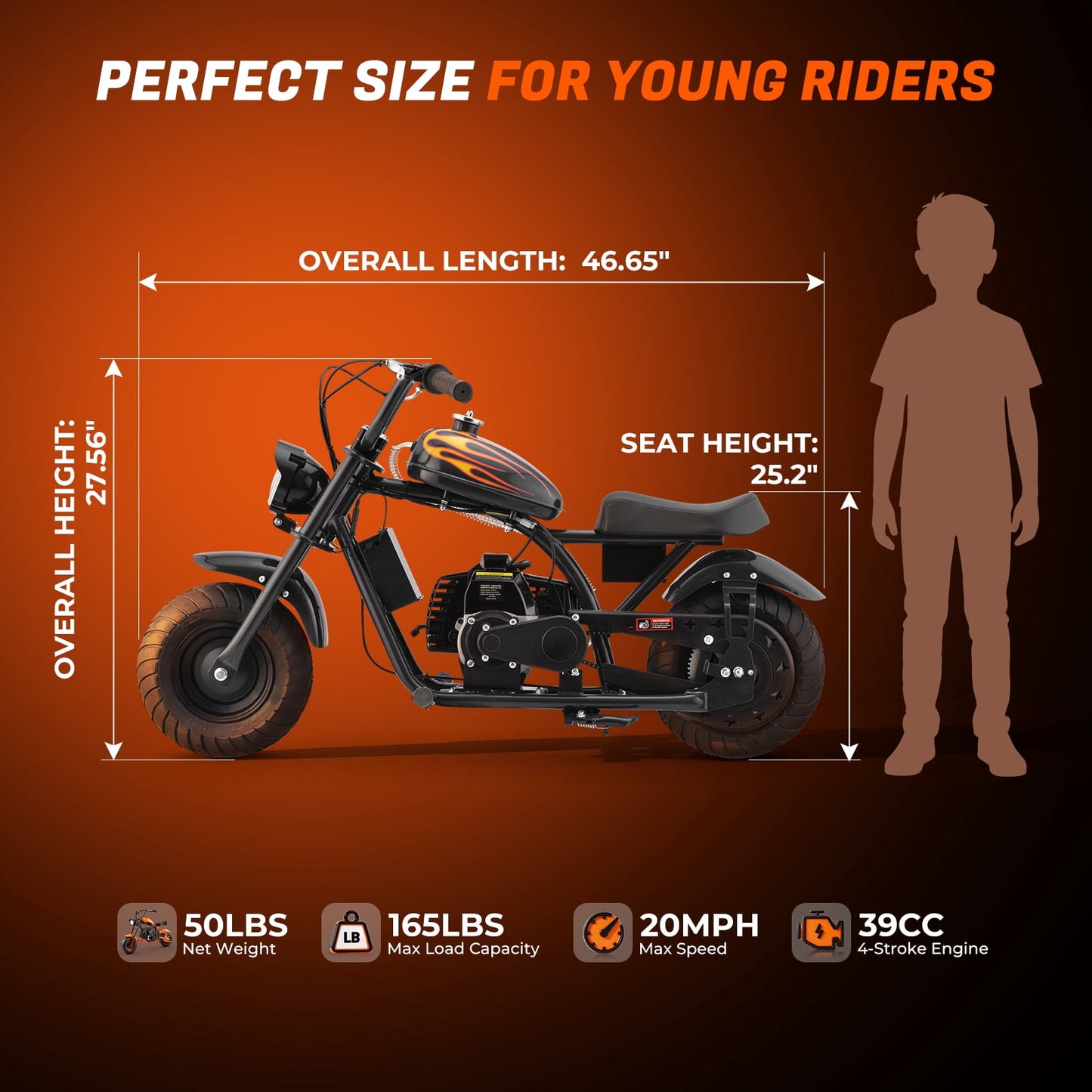 QEASET 40cc Gas Power 4 Stroke Mini Pit Dirt Bike Pull Start for Tweens with 6" Wheels, BLACK