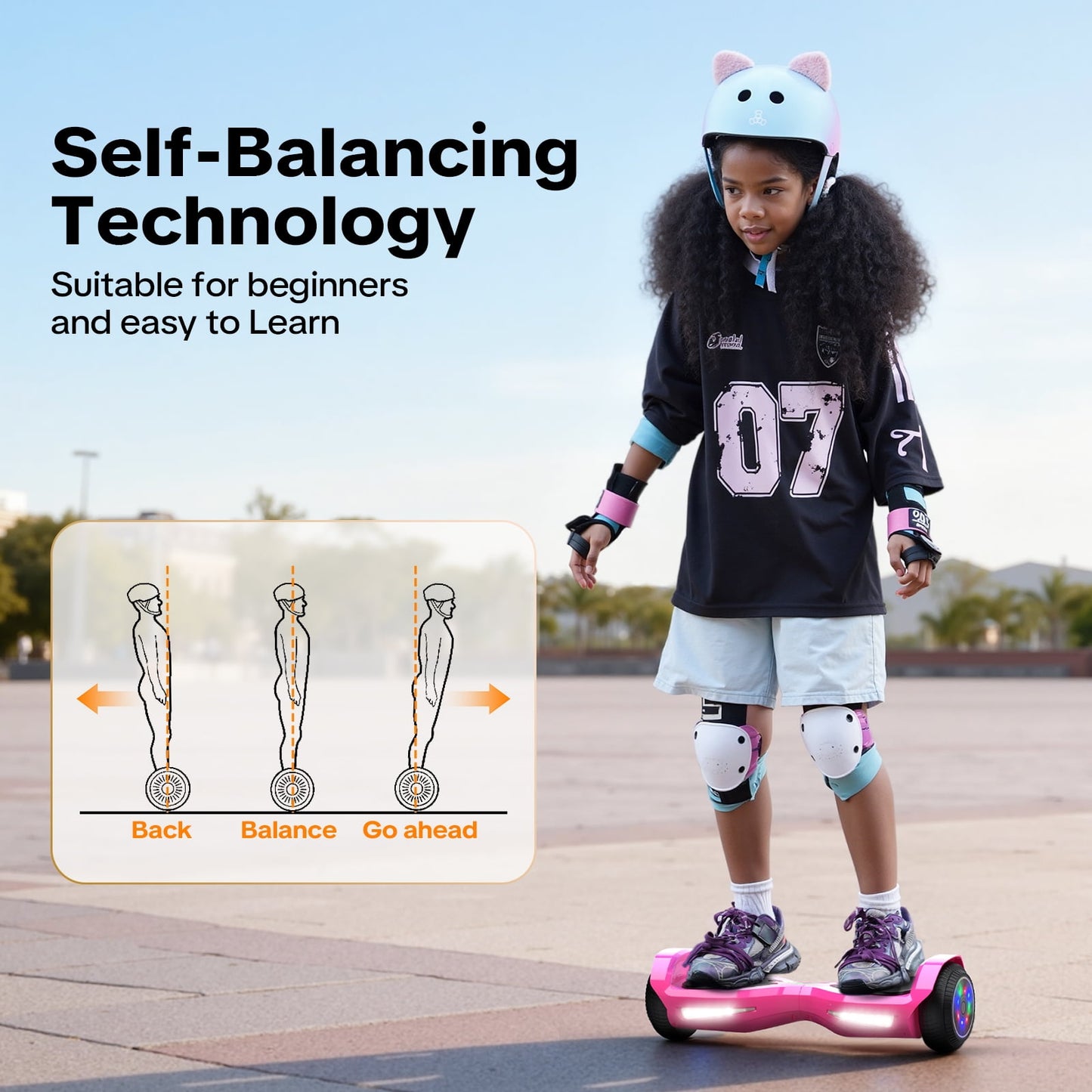 Hover Off Road Board Electric Scooter with LED Lights & 400W Motor, Kids Scooter with 9MPH Max Speed, Electric Scooter with Bluetooth Speakers, Tcdjtc Self-Balance Scooter for Kids