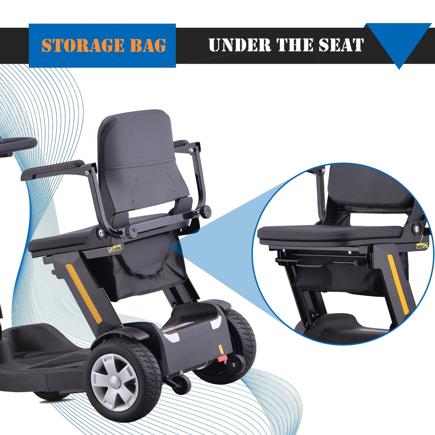 SKRT Foldable Mobility Scooter for Adults & Senior, 4 Wheels Powered Device for Travel, Lightweight and Portable, with LED Strip Light, Storage Bag, Charger Included, No Assemble required